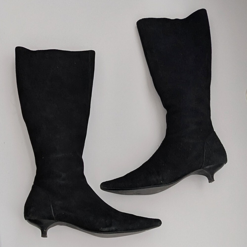 Steve Madden Black Suede Knee-High Sybel Boots (Adult Size 6) w/Kitten-Heel